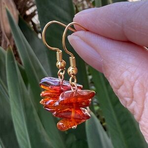 Natural Honey Amber Gold Tone Earrings